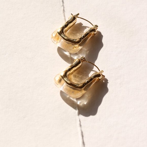 14K Gold Filled White Resin Earrings - Picture 3 of 7